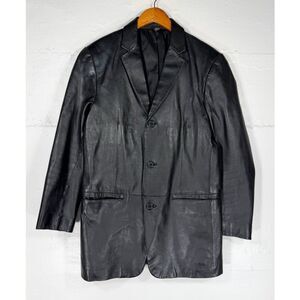 Vintage INC Black Leather Blazer Jacket Minimalist 90s Y2K Tailored Small